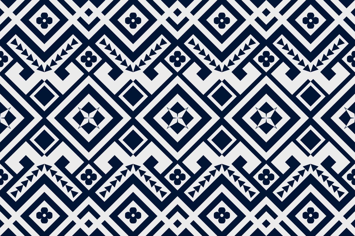 Dark blue and white geometric ethnic seamless pattern design for wallpaper, background, fabric, curtain, carpet, clothing, and wrapping. vector