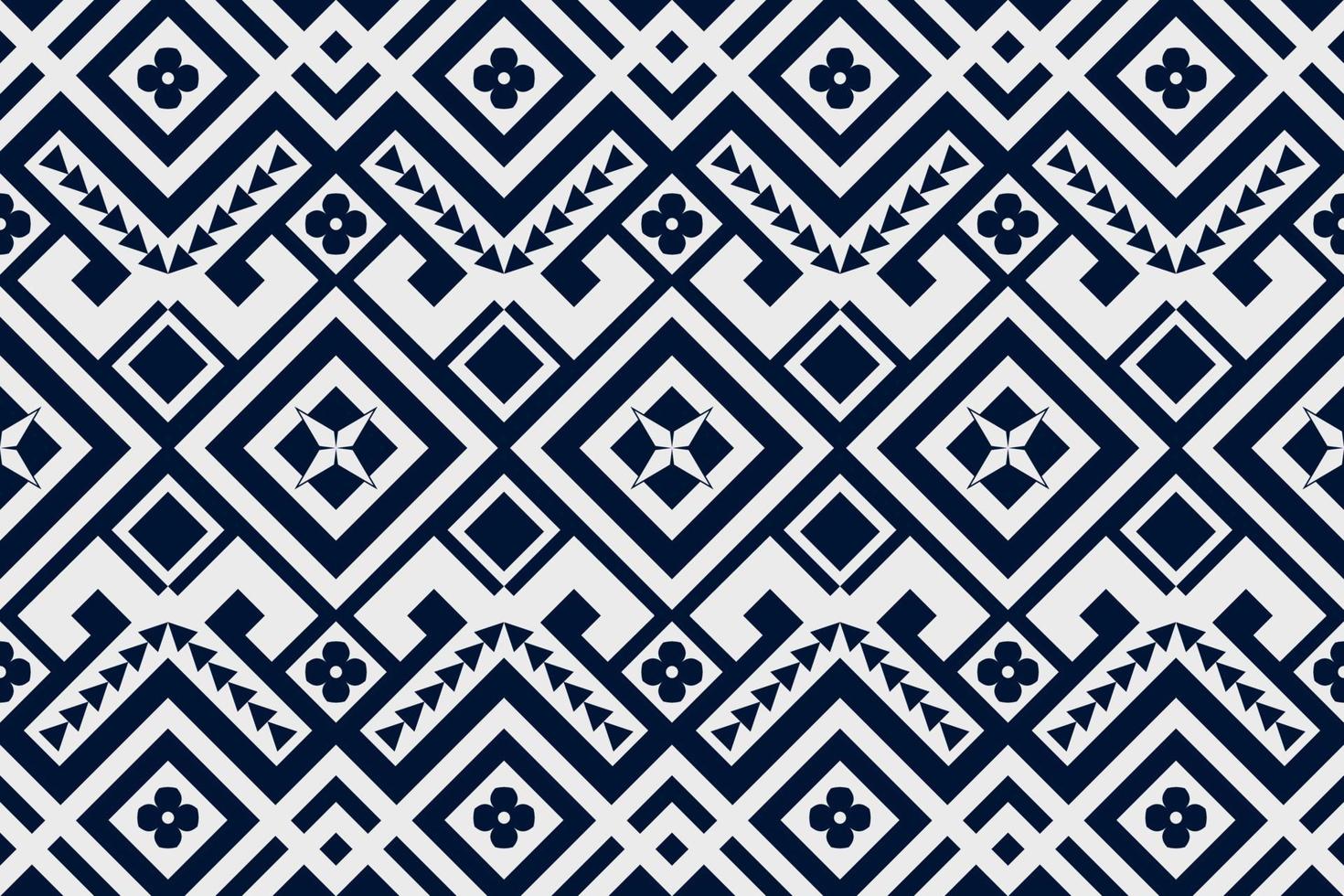 Dark blue and white geometric ethnic seamless pattern design for wallpaper, background, fabric, curtain, carpet, clothing, and wrapping. vector