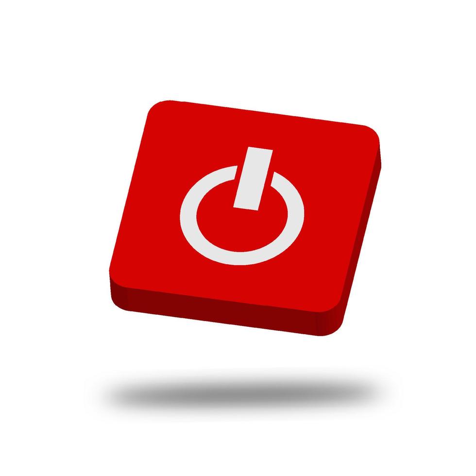 Shutdown button red color 3D realistic icon vector