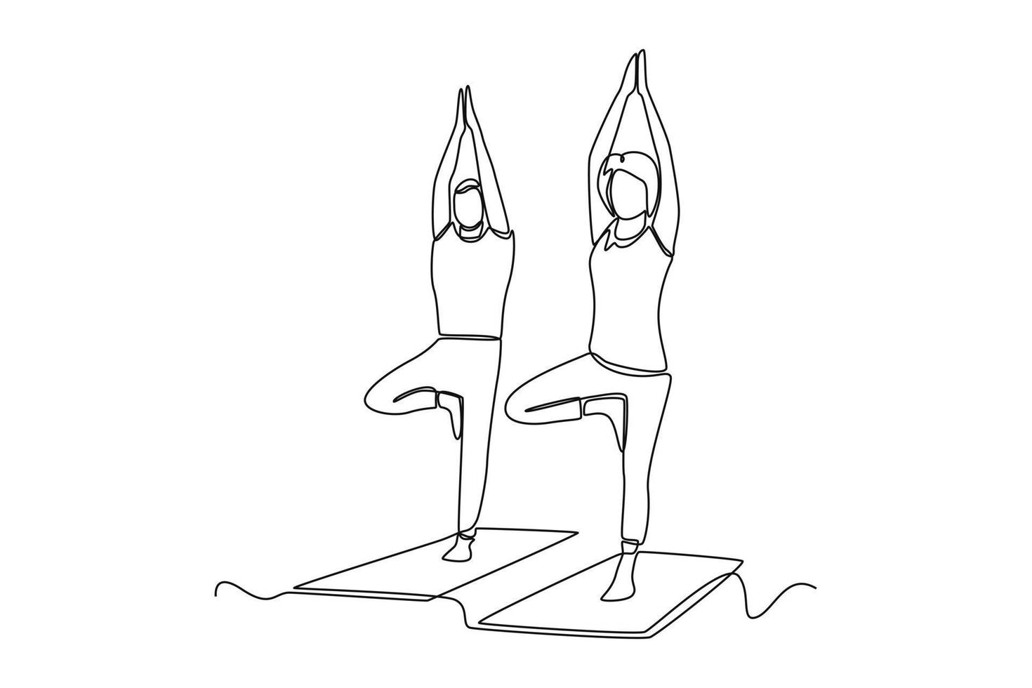 Continuous one line drawing yoga class session. Class in action concept. Single line draw design vector graphic illustration.
