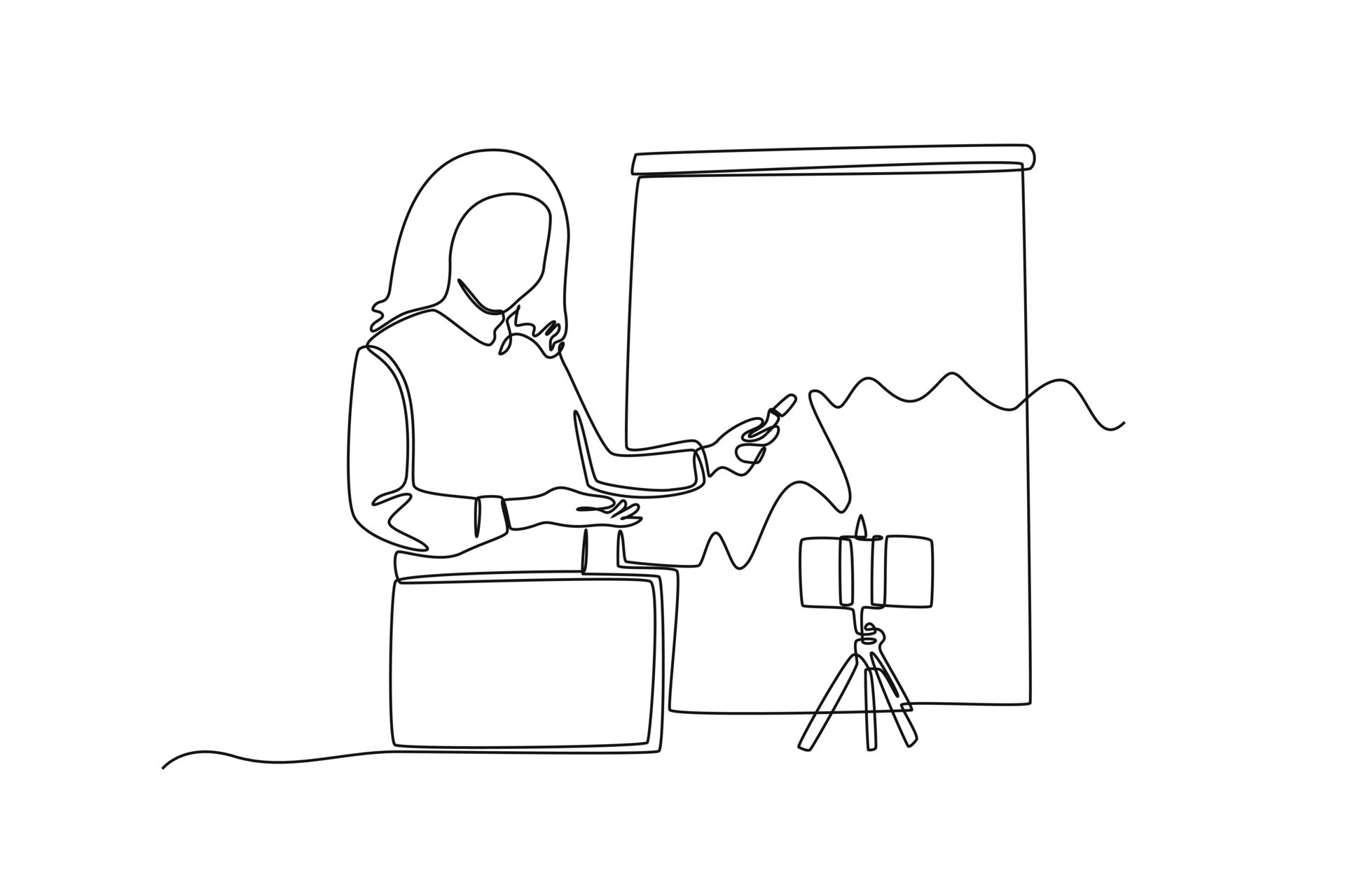 continuo uno línea dibujo el profesor explica el lección con en línea