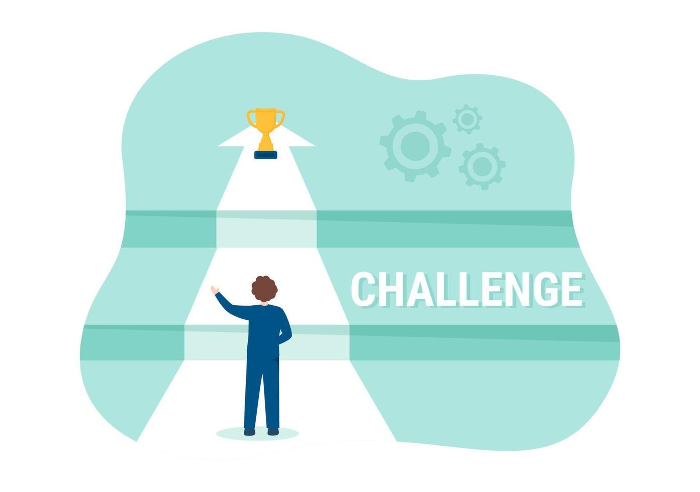 Challenge Illustration with Businessman Running to the Top and Overcoming Obstacle for Landing Page in Flat Cartoon Hand Drawn Templates vector