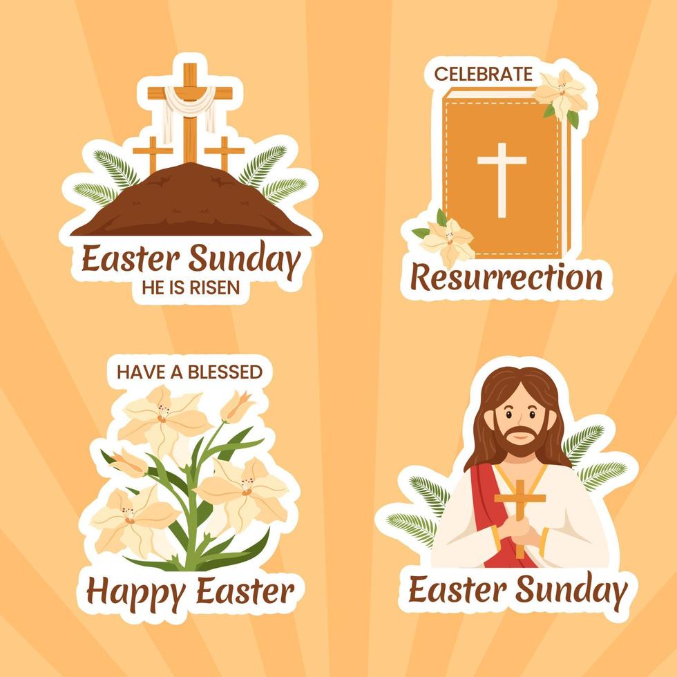Happy Easter Sunday Day Label Flat Cartoon Hand Drawn Templates Background Illustration vector