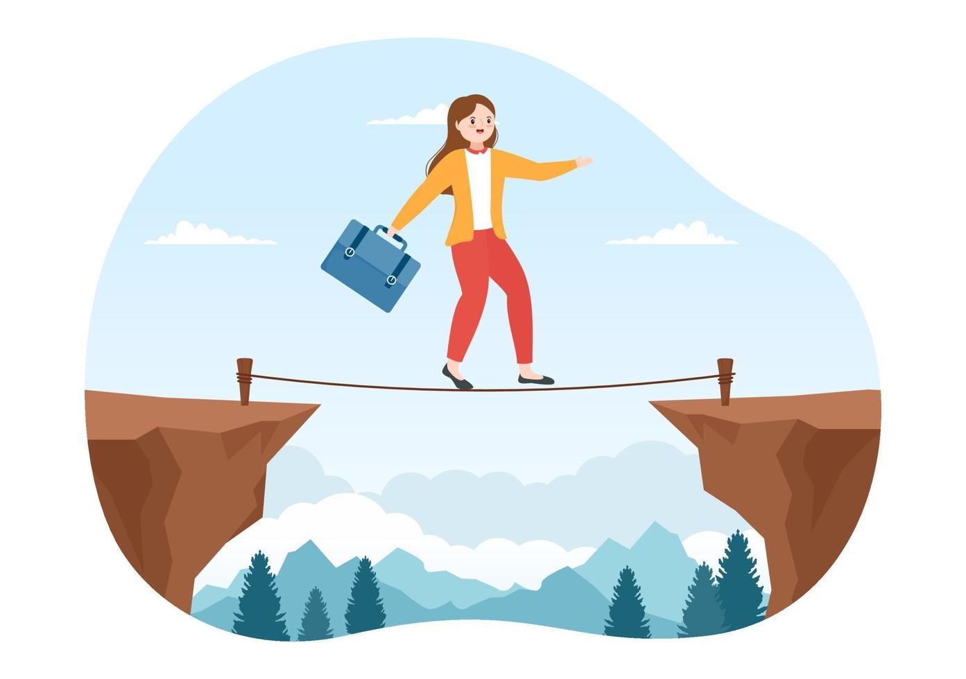 Challenge Illustration with Businessman Running to the Top and Overcoming Obstacle for Landing Page in Flat Cartoon Hand Drawn Templates vector