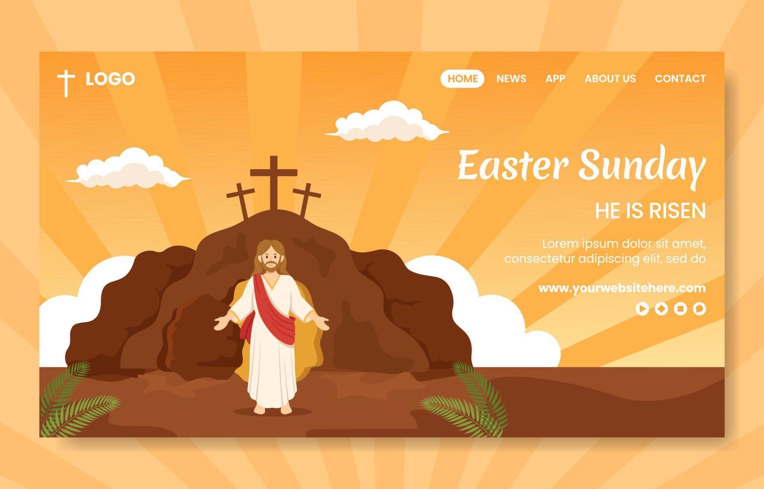 Happy Easter Sunday Day Social Media Landing Page Hand Drawn Template Background Illustration vector