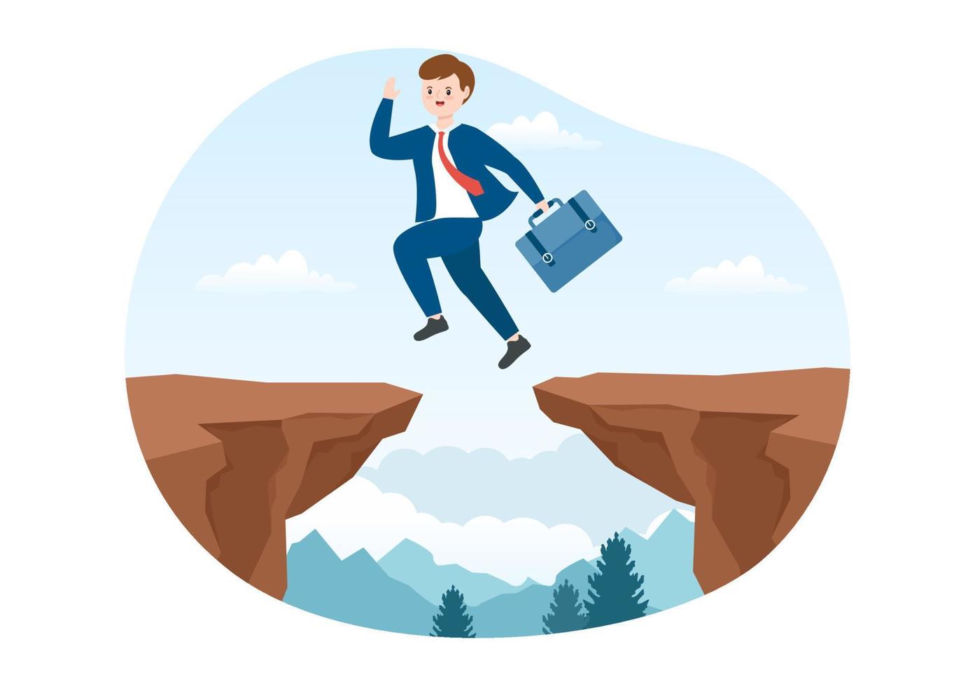 Challenge Illustration with Businessman Running to the Top Graph and Overcoming Obstacle for Landing Page in Flat Cartoon Hand Drawn Templates vector