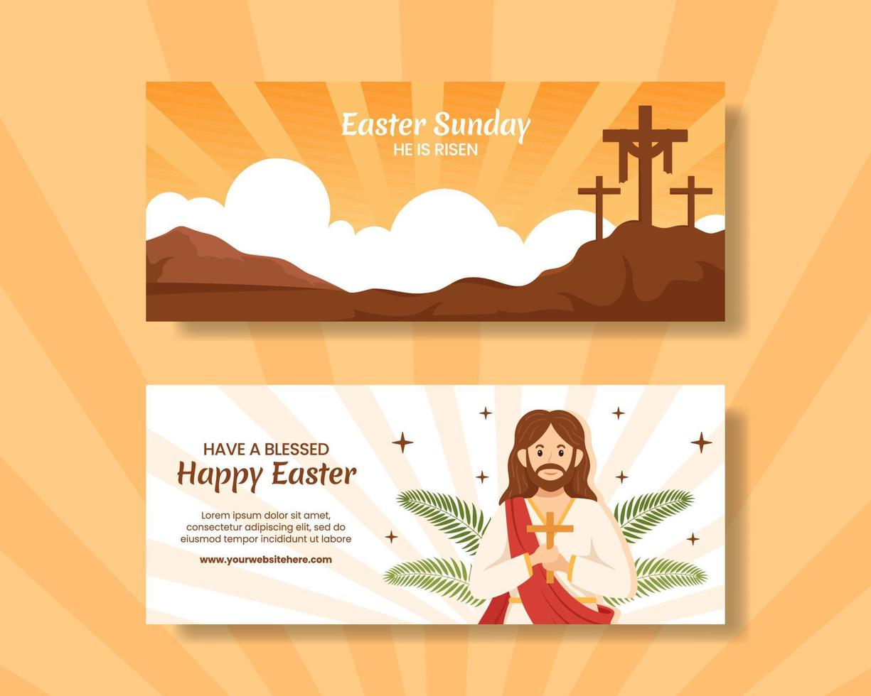 Happy Easter Sunday Day Horizontal Banner Flat Cartoon Hand Drawn Templates Background Illustration vector