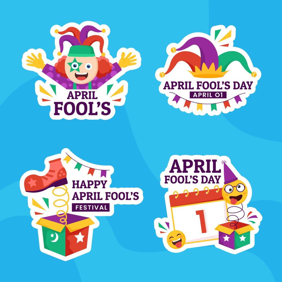 Happy April Fools Day Label Flat Cartoon Hand Drawn Templates Background Illustration vector