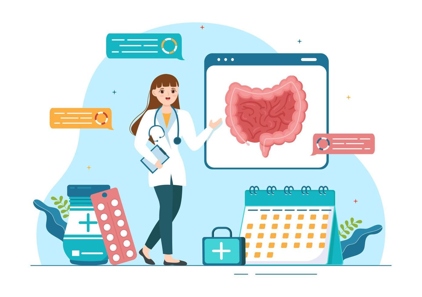 Proctologist or Colonoscopy Illustration with a Doctor Examines of the Colon and Harmful Bacteria in Cartoon Hand Drawn for Landing Page Templates vector