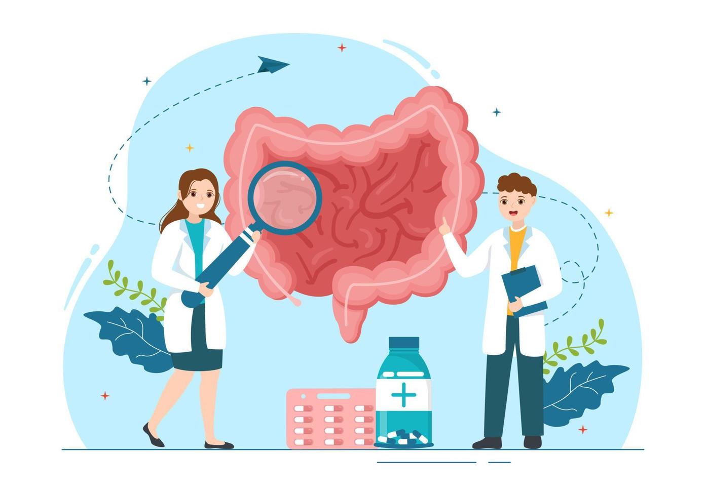 Proctologist or Colonoscopy Illustration with a Doctor Examines of the Colon and Harmful Bacteria in Cartoon Hand Drawn for Landing Page Templates vector