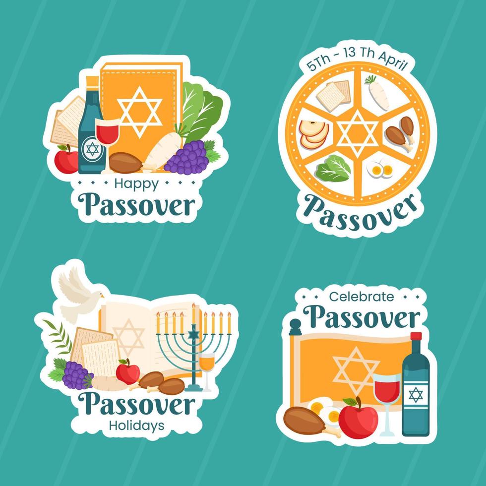 Happy Passover Jewish Holiday Label Flat Cartoon Hand Drawn Templates Background Illustration vector