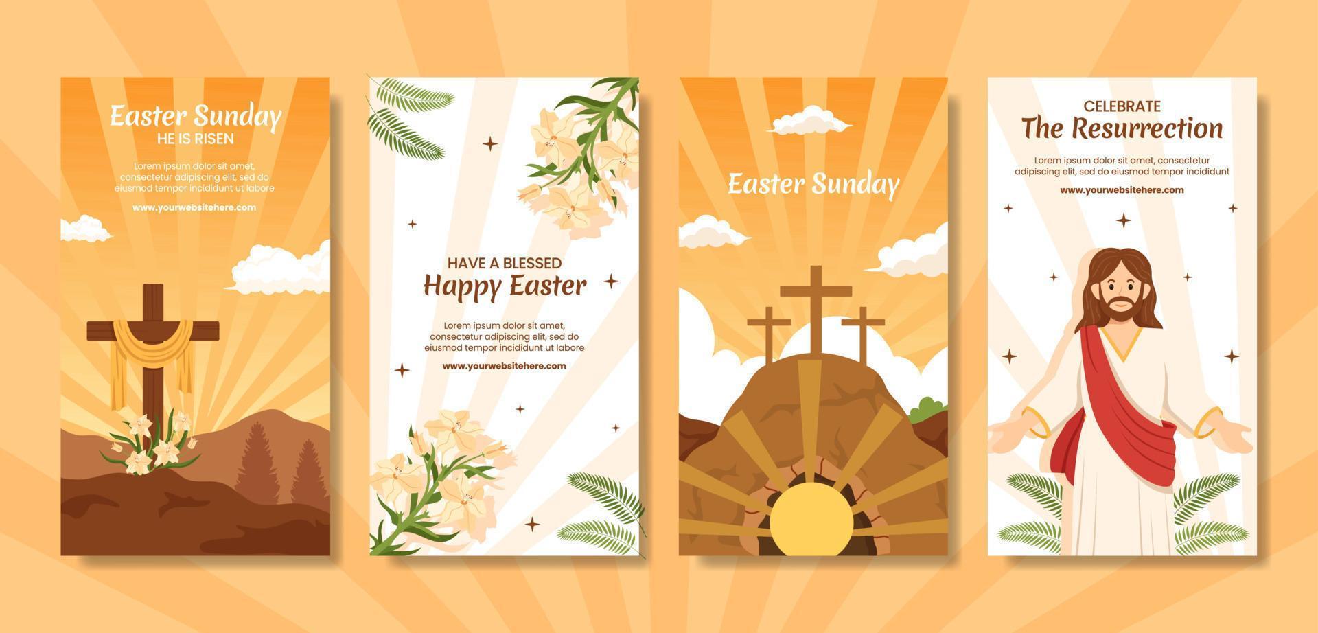 Happy Easter Sunday Day Social Media Stories Cartoon Hand Drawn Templates Background Illustration vector