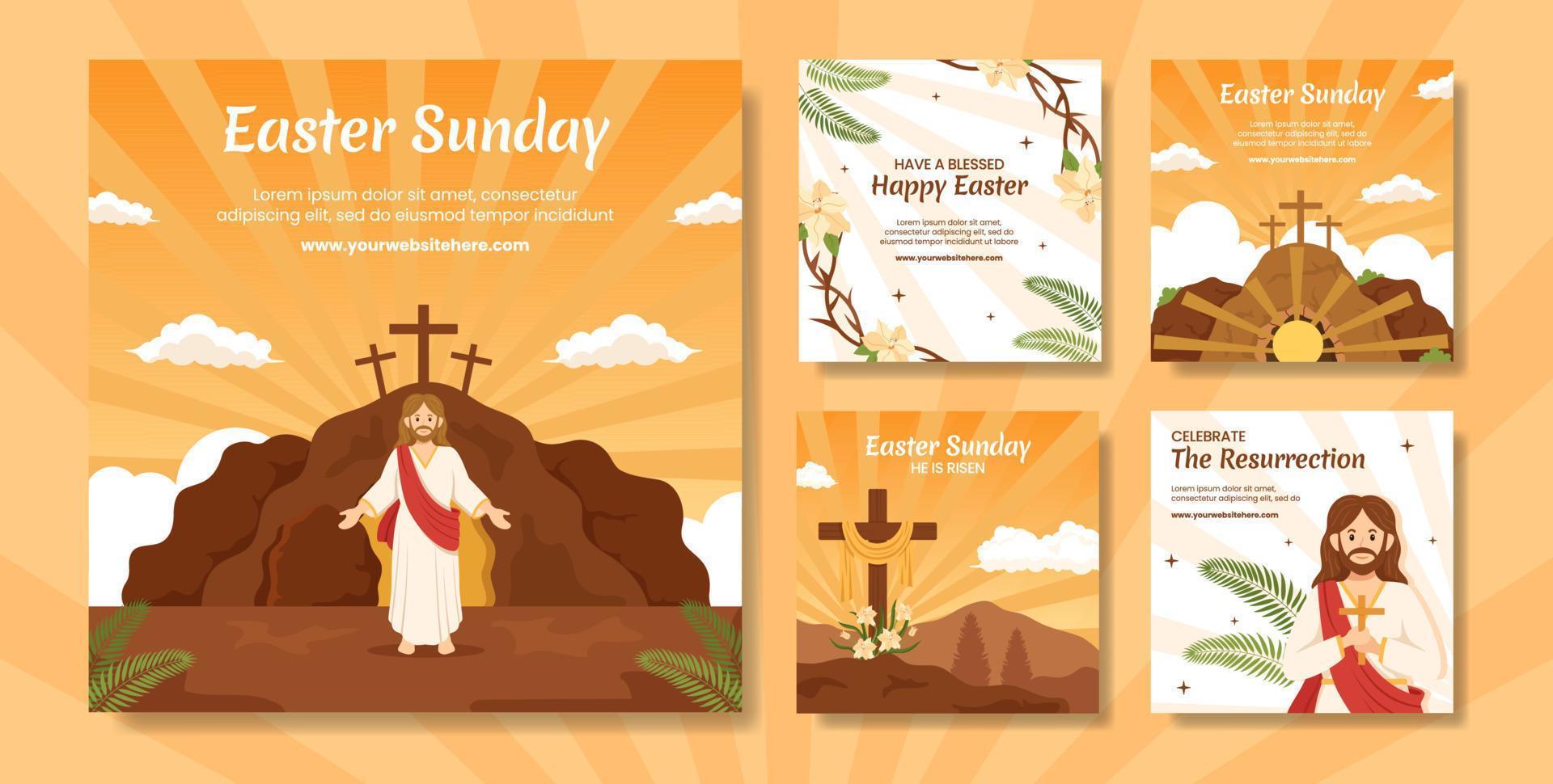 Happy Easter Sunday Day Social Media Post Flat Cartoon Hand Drawn Templates Background Illustration vector