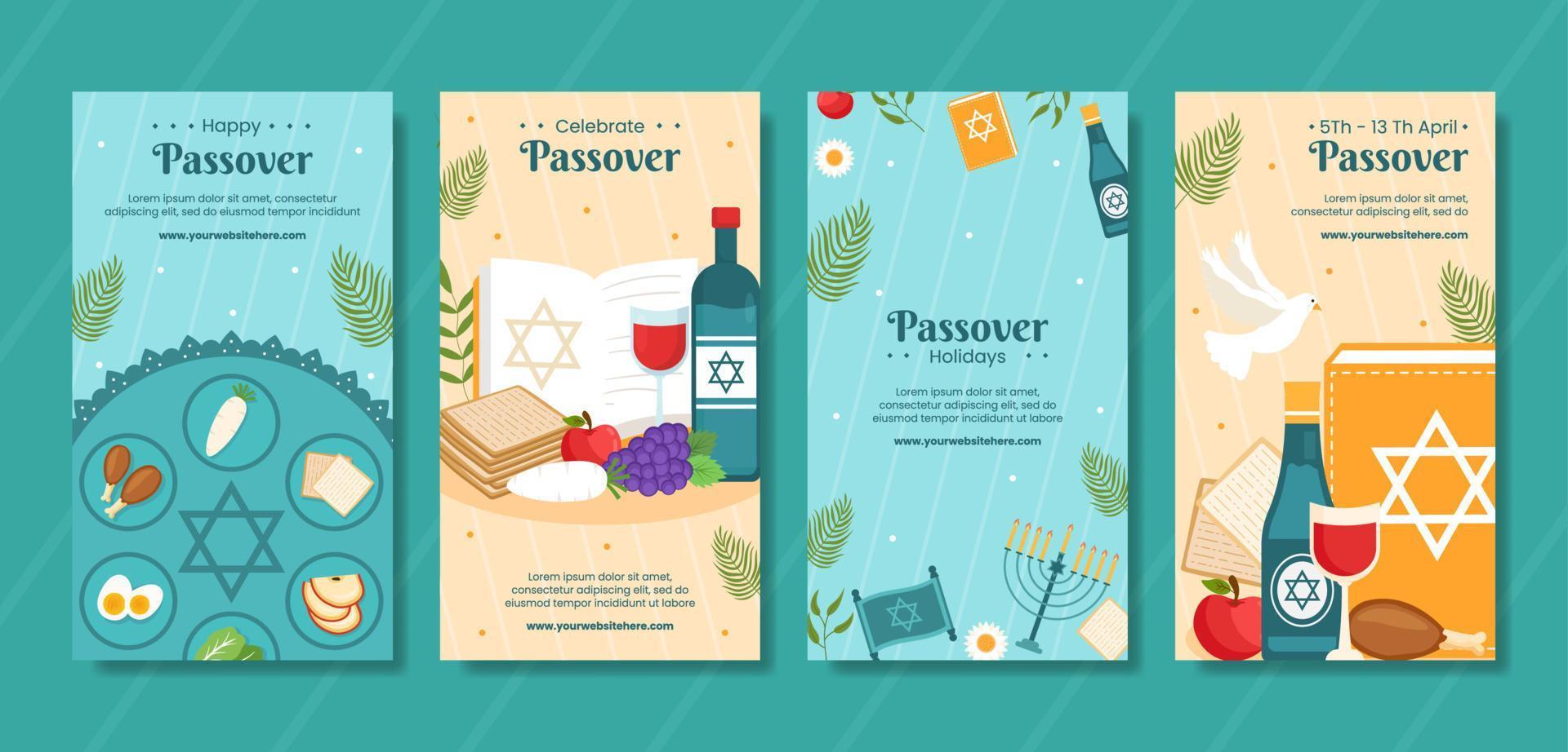 Happy Passover Jewish Holiday Social Media Stories Cartoon Hand Drawn Templates Background Illustration vector