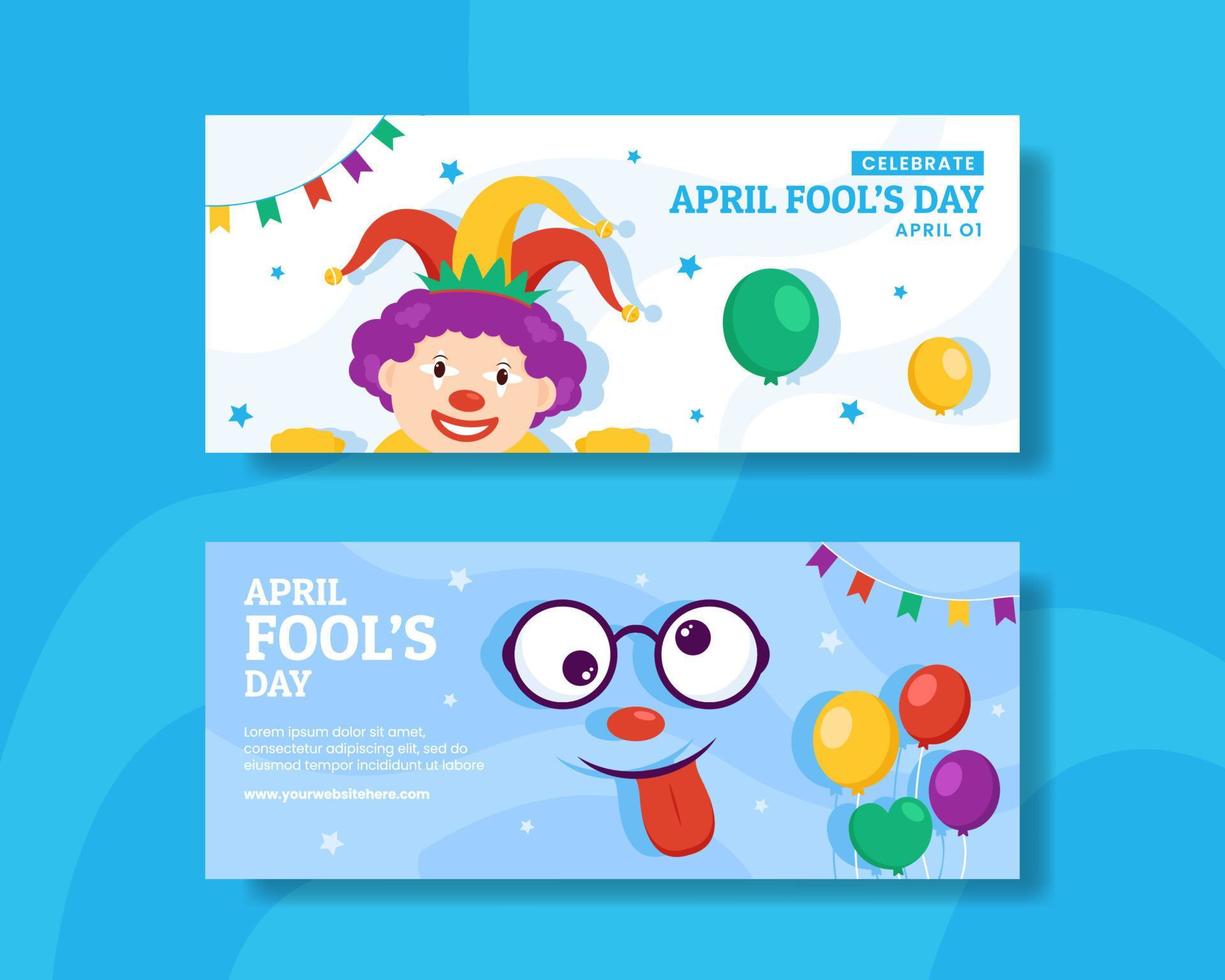 Happy April Fools Day Horizontal Banner Flat Cartoon Hand Drawn Templates Background Illustration vector