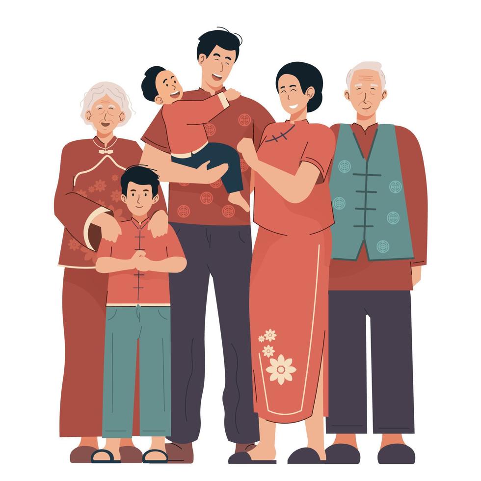 Happy chinese family portrait vector