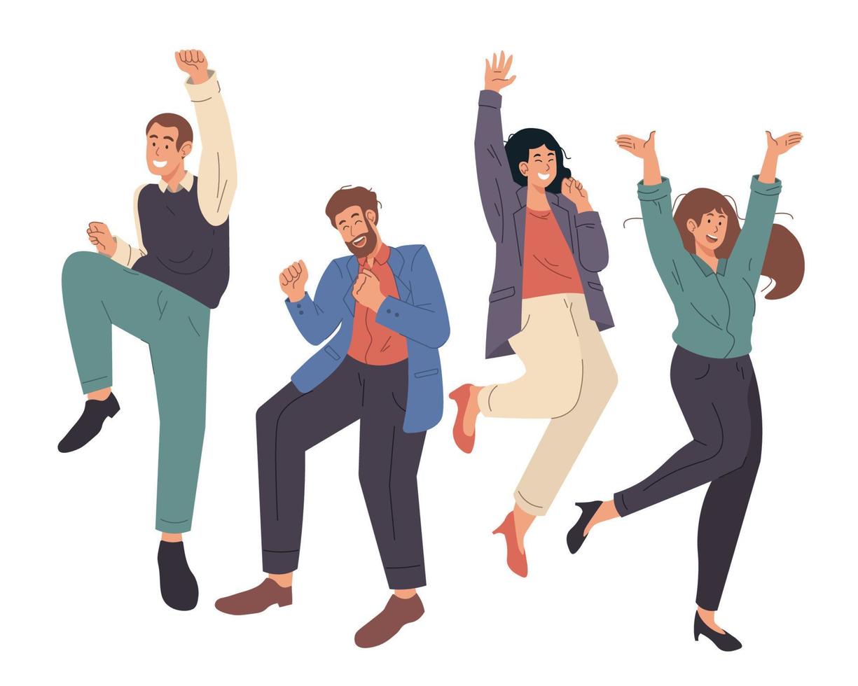 Happy young office workers jumping vector