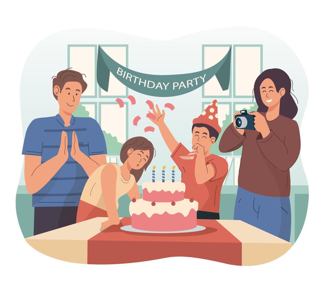 Happy family celebrating little girl's birthday at home vector