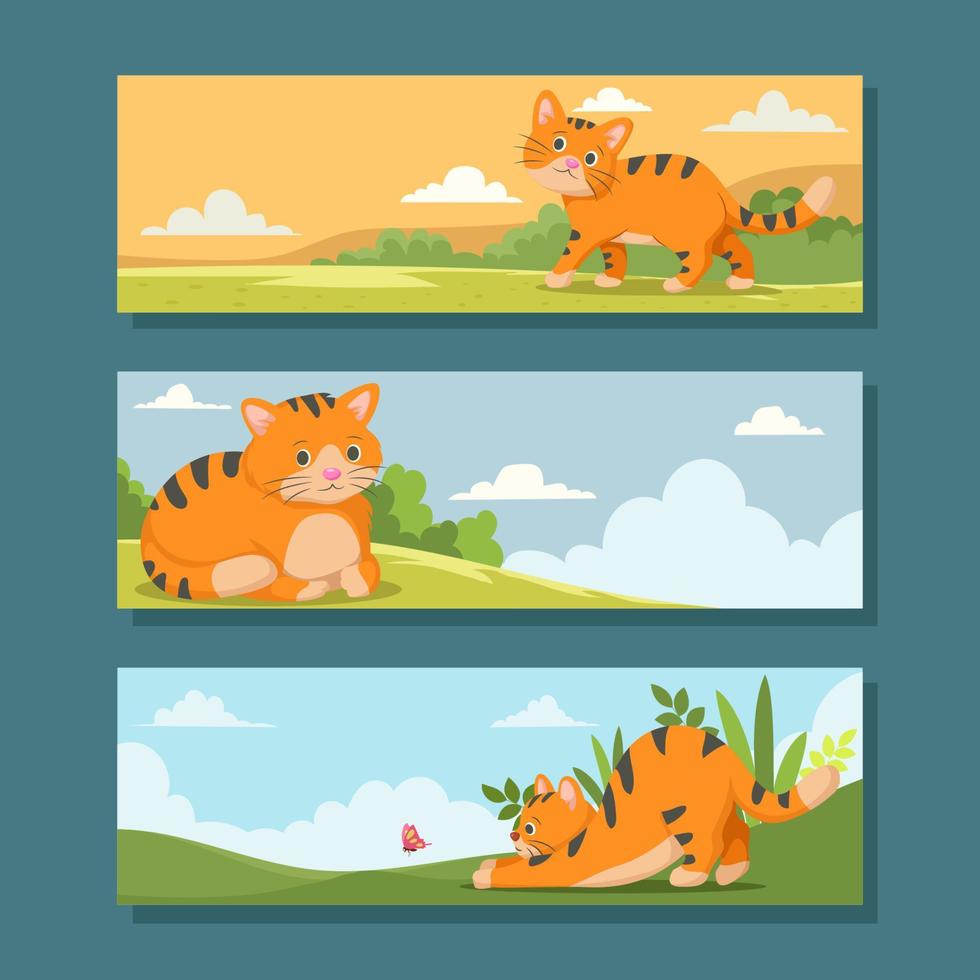 Horizontal Banner with Cat Concept vector