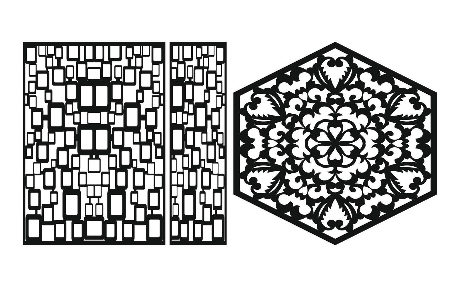 Black patterns with white background, Islamic vectors with floral panels for CNC laser cutting