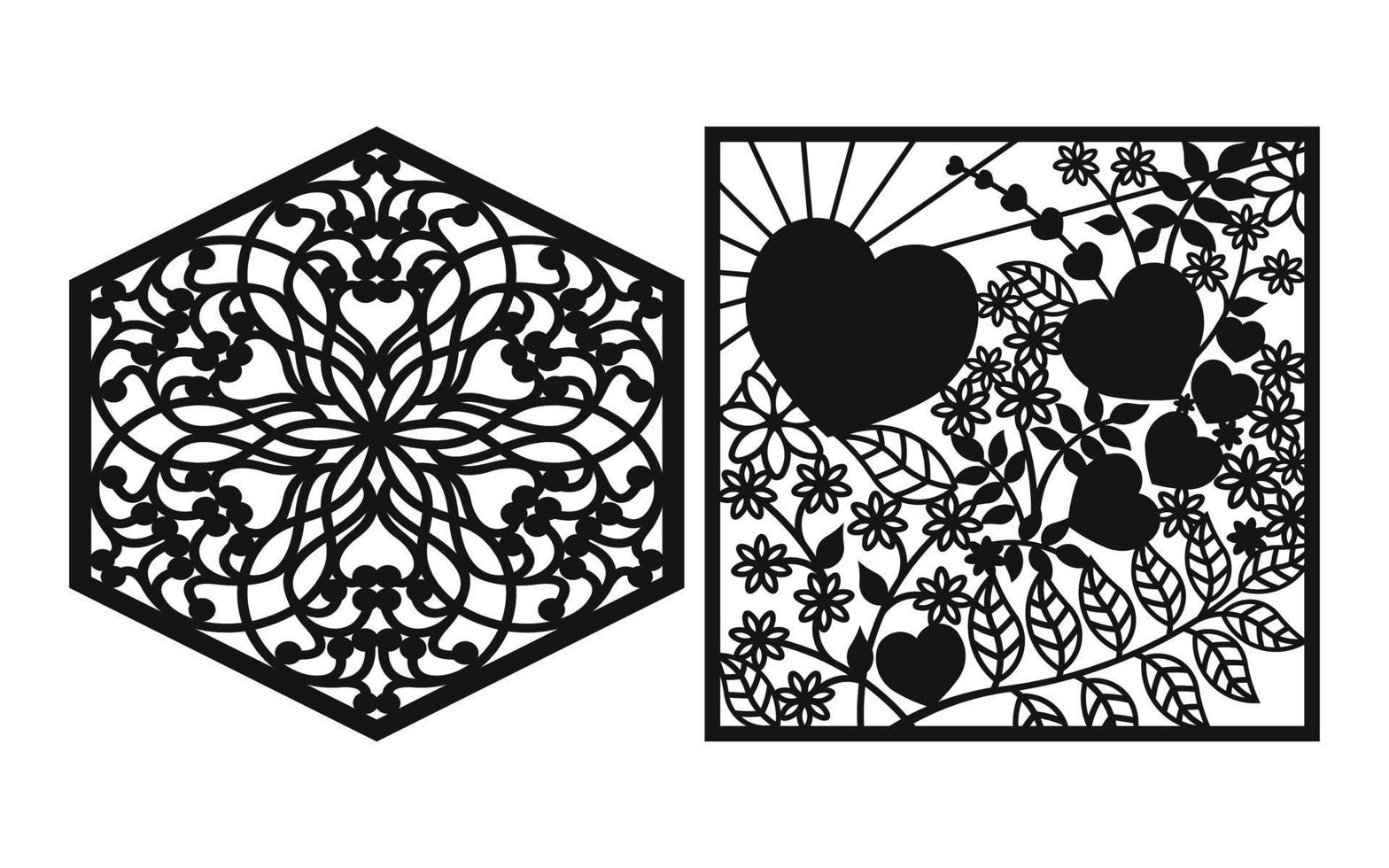 Black patterns with white background, Islamic vectors with floral panels for CNC laser cutting