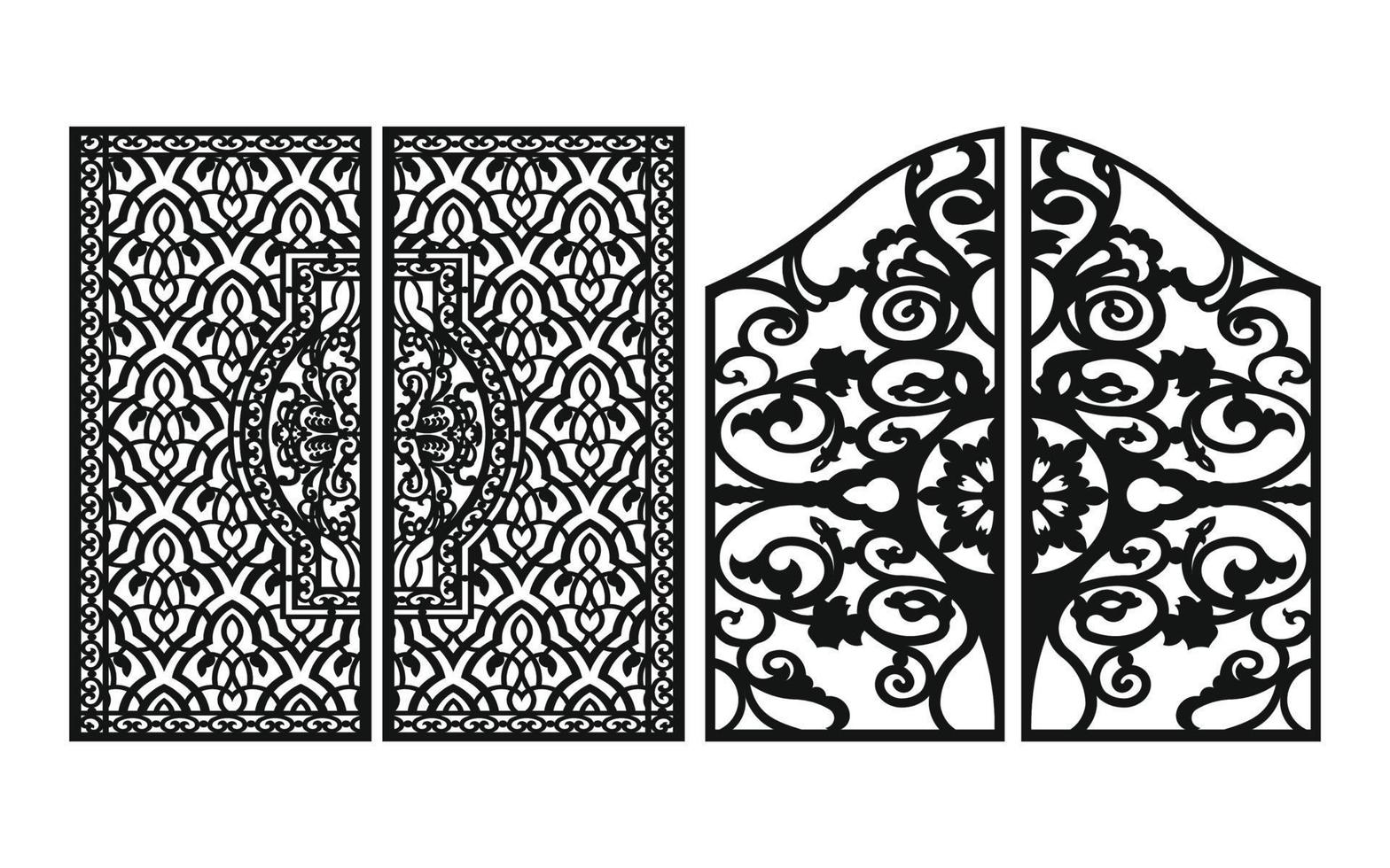 Black patterns with white background, Islamic vectors with floral panels for CNC laser cutting