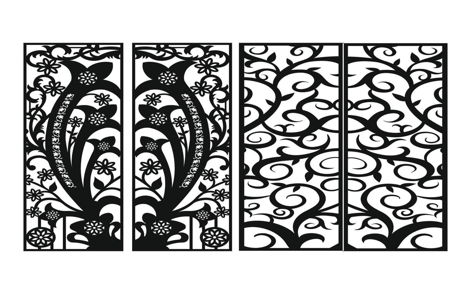 Black patterns with white background, Islamic vectors with floral panels for CNC laser cutting