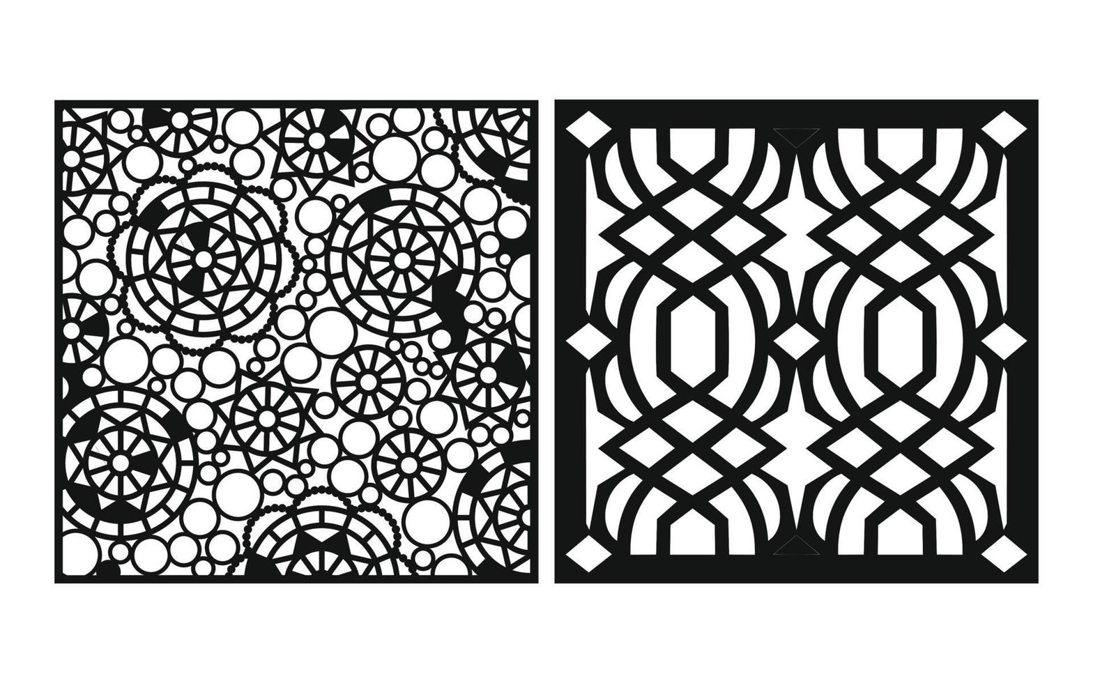Black patterns with white background, Islamic vectors with floral panels for CNC laser cutting