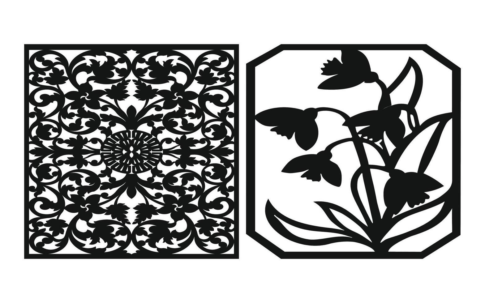 Black patterns with white background, Islamic vectors with floral panels for CNC laser cutting