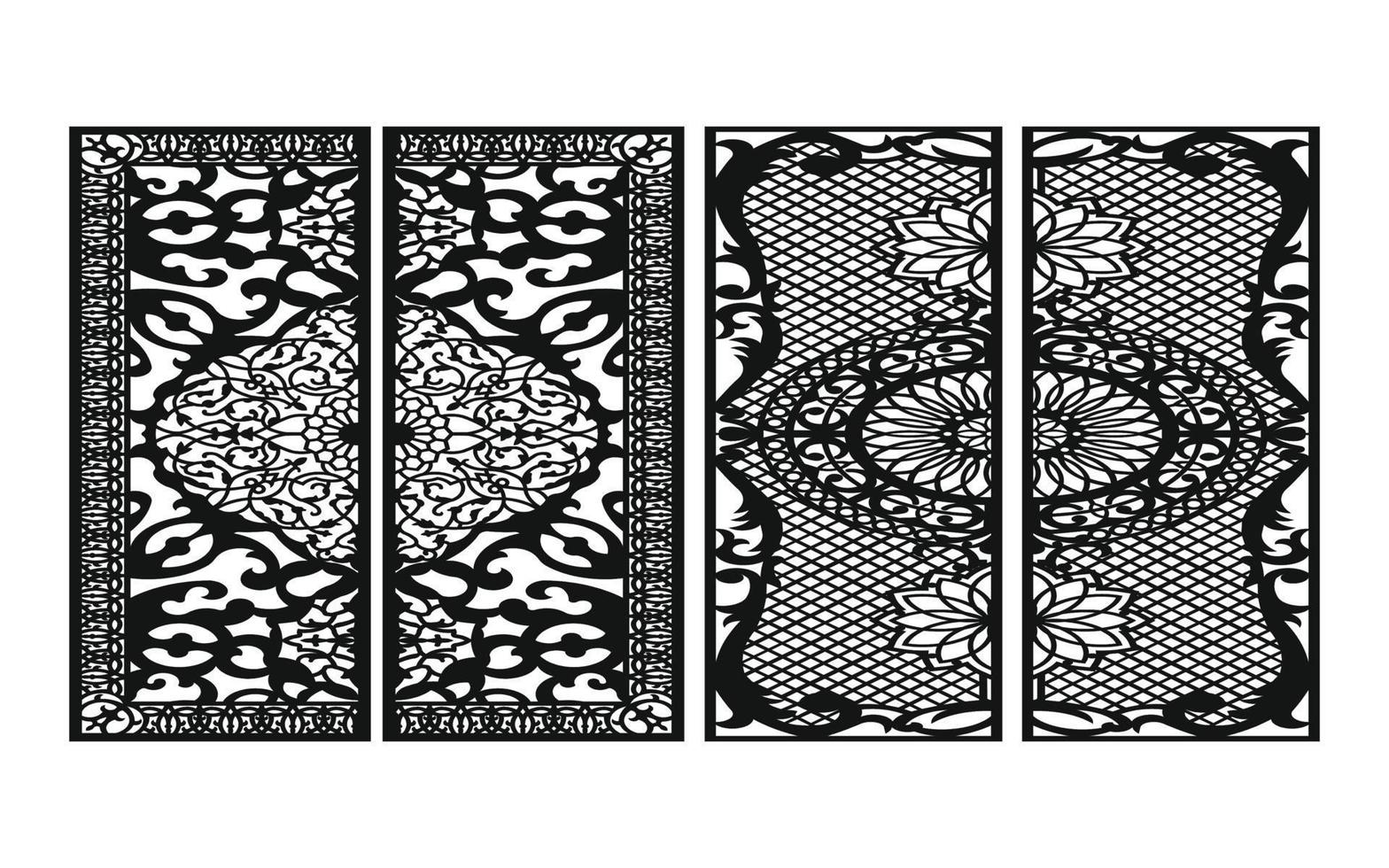Black patterns with white background, Islamic vectors with floral panels for CNC laser cutting