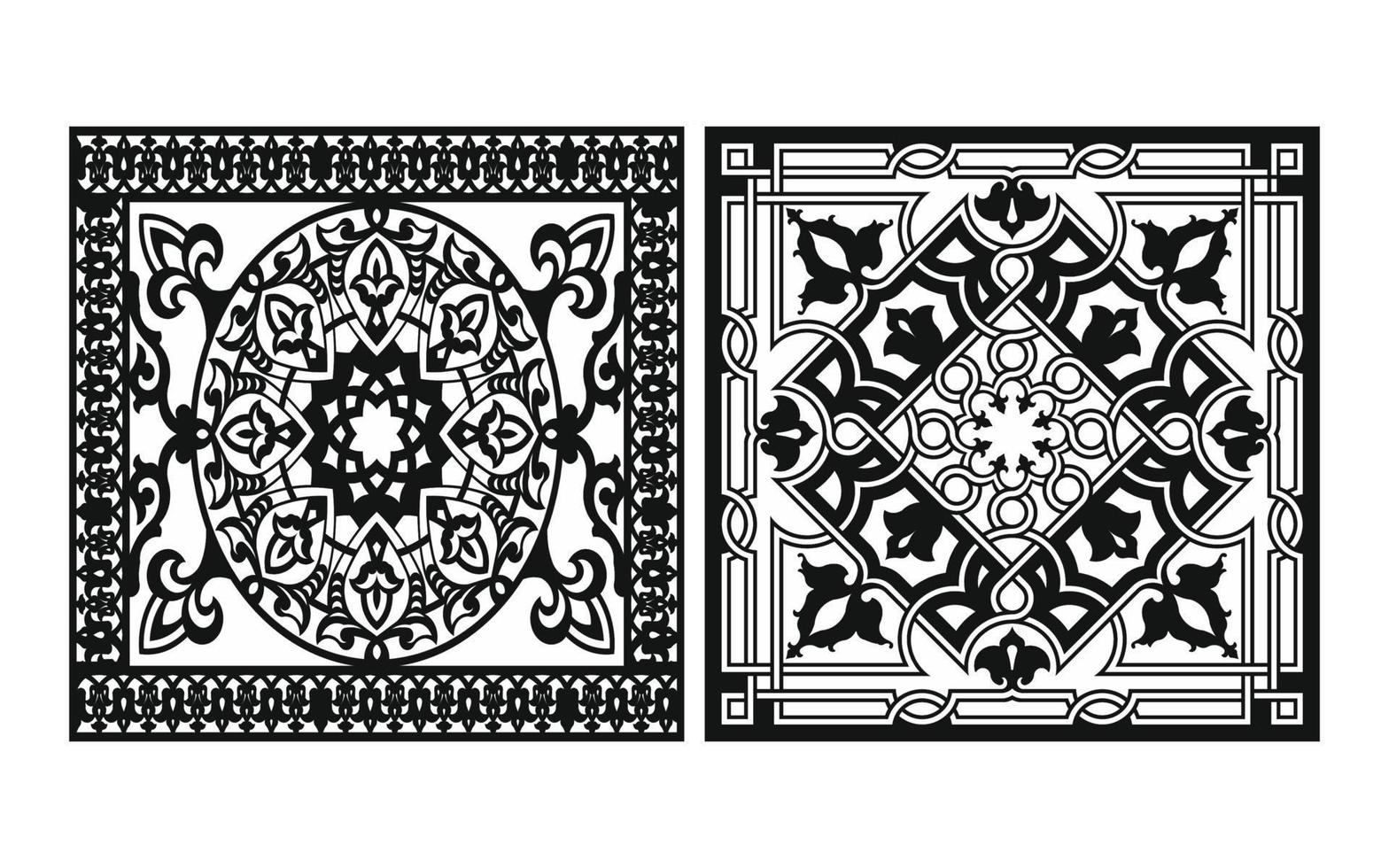 Black patterns with white background, Islamic vectors with floral panels for CNC laser cutting