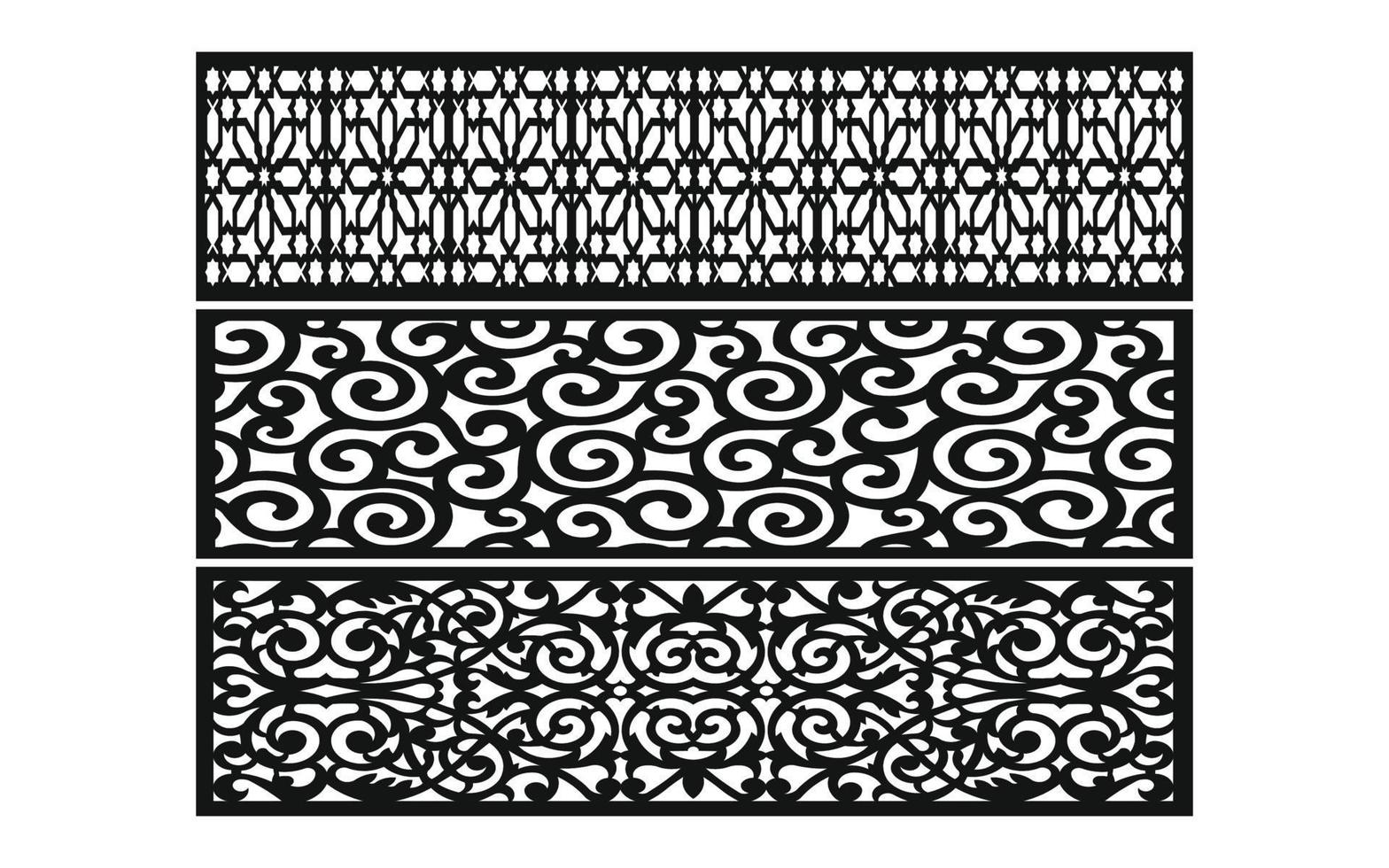 Black patterns with white background, Islamic vectors with floral panels for CNC laser cutting