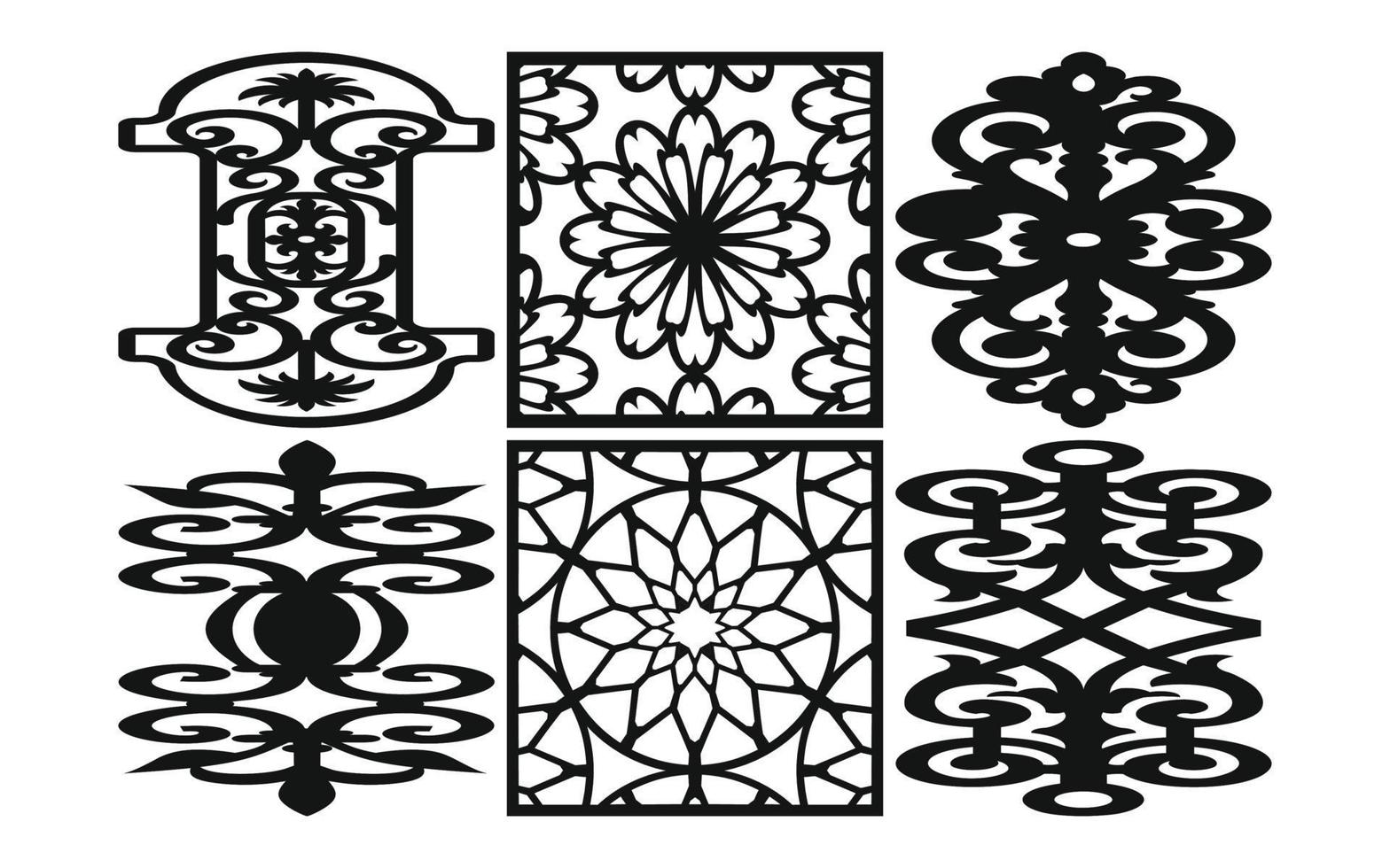 Decorative floral patterns, geometric template for cnc laser cutting vector