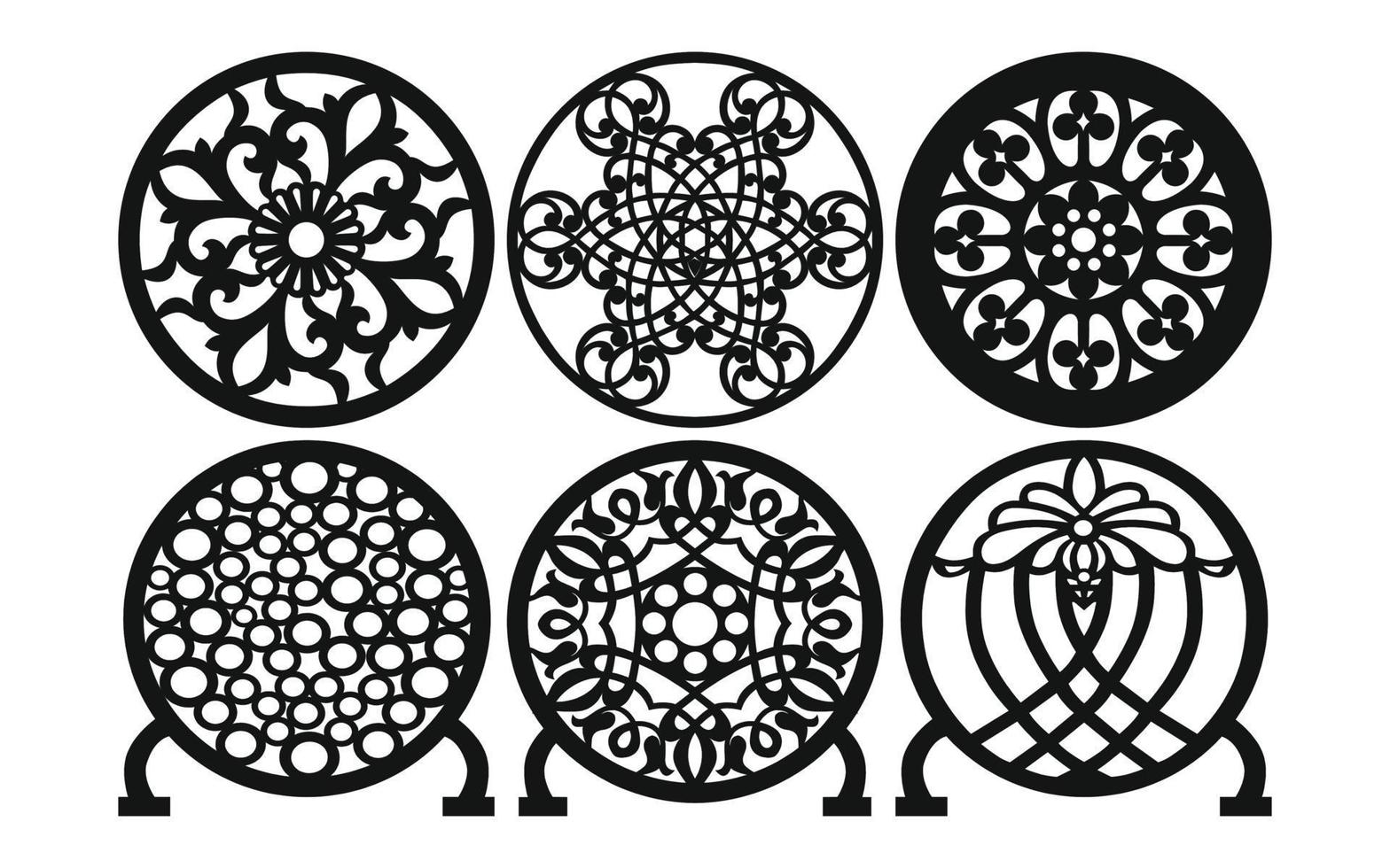 Decorative floral patterns, geometric template for cnc laser cutting vector