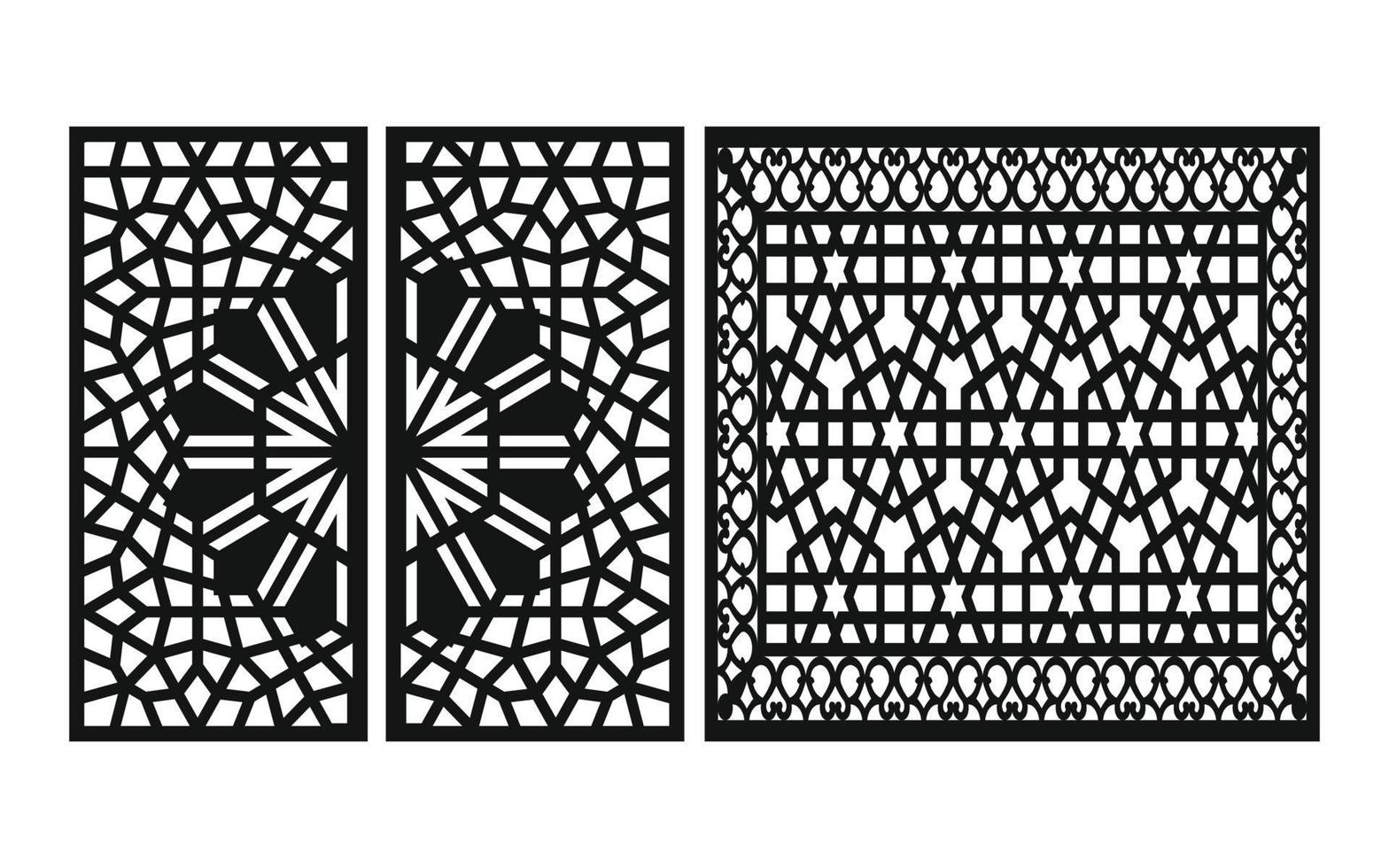 Black patterns with white background, Islamic vectors with floral panels for CNC laser cutting
