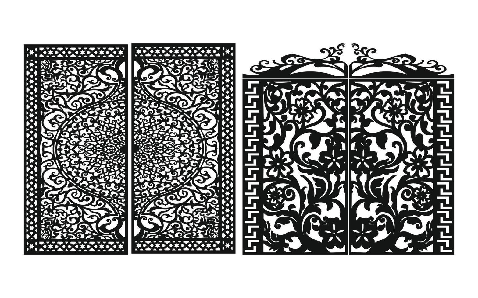 Black patterns with white background, Islamic vectors with floral panels for CNC laser cutting
