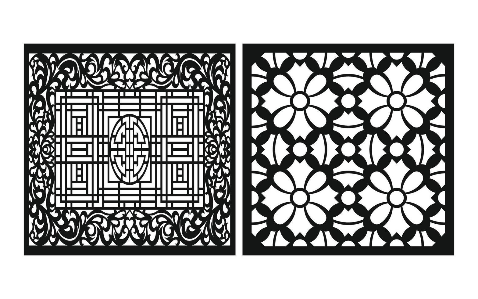 Black patterns with white background, Islamic vectors with floral panels for CNC laser cutting