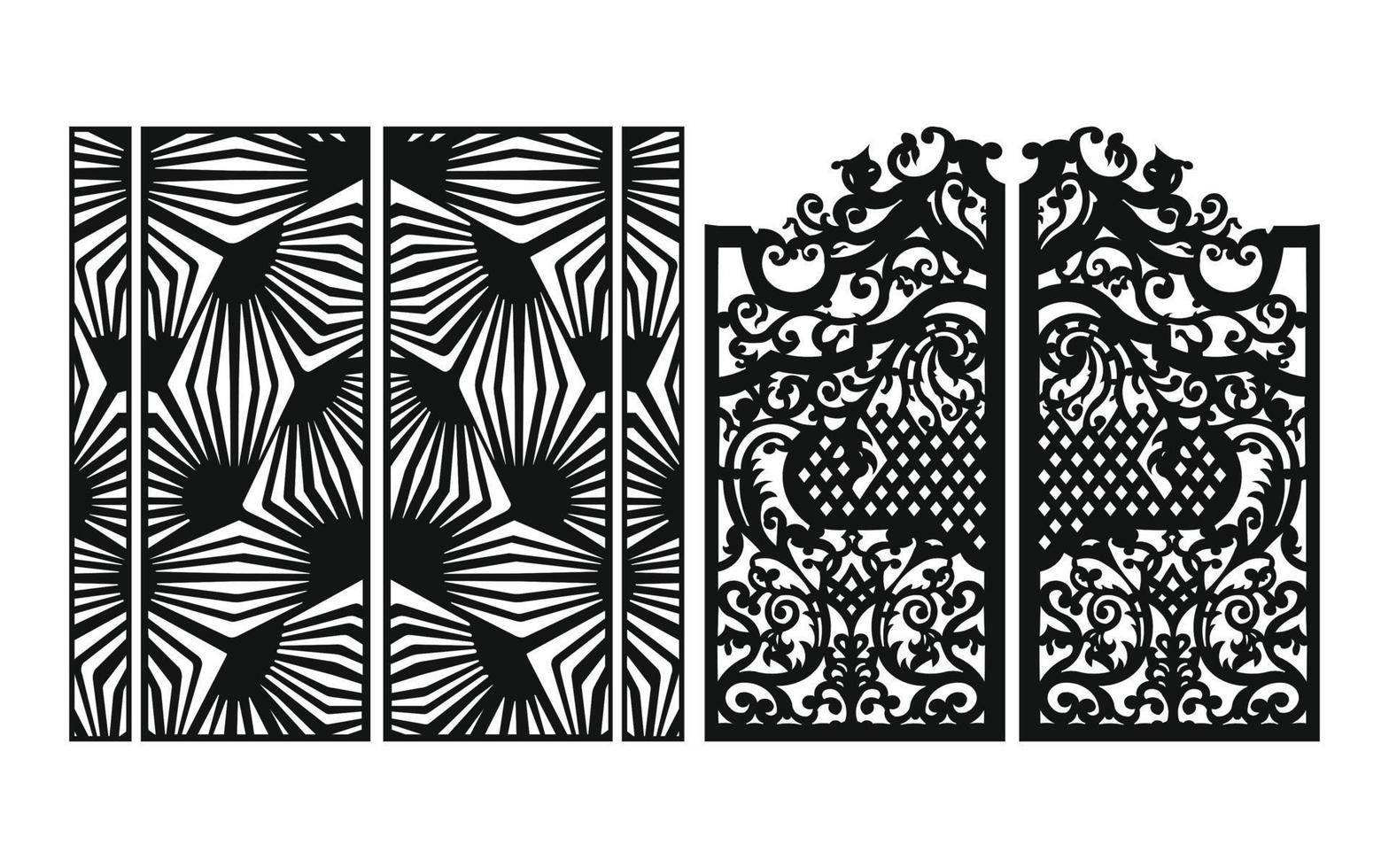 Black patterns with white background, Islamic vectors with floral panels for CNC laser cutting