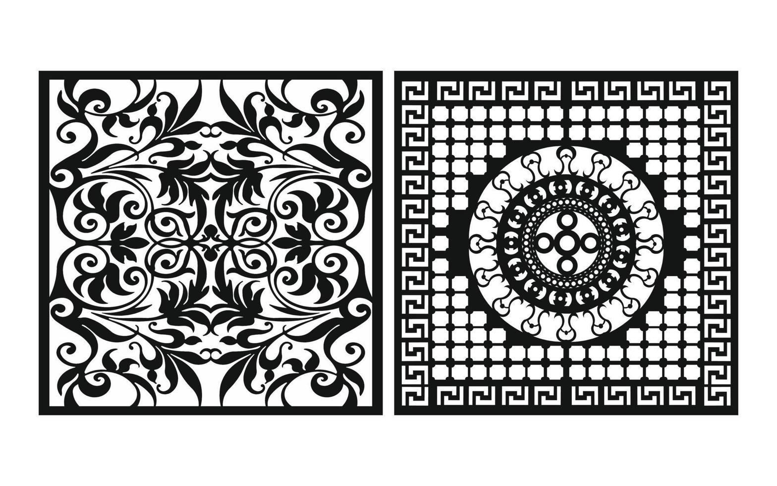 Black patterns with white background, Islamic vectors with floral panels for CNC laser cutting