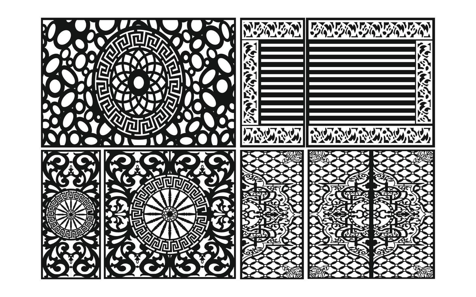 Black patterns with white background, Islamic vectors with floral panels for CNC laser cutting