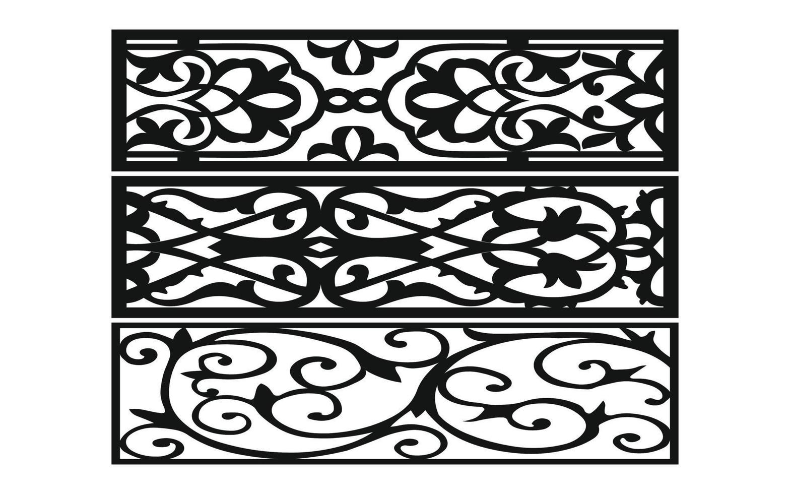 Black patterns with white background, Islamic vectors with floral panels for CNC laser cutting