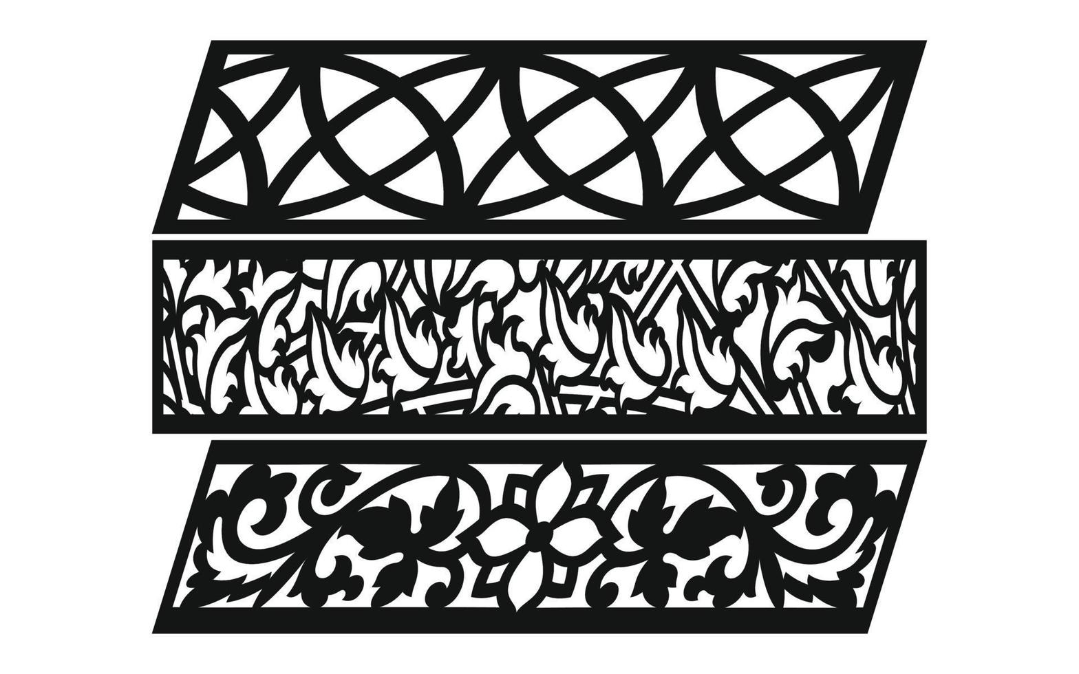 Black patterns with white background, Islamic vectors with floral panels for CNC laser cutting