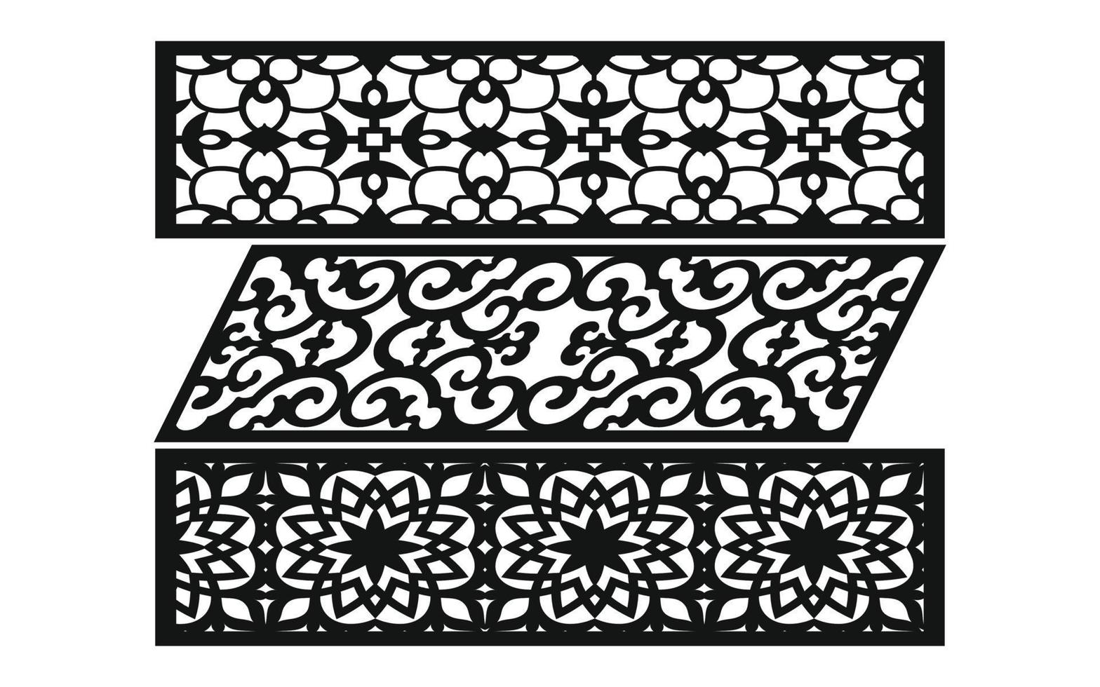 Black patterns with white background, Islamic vectors with floral panels for CNC laser cutting