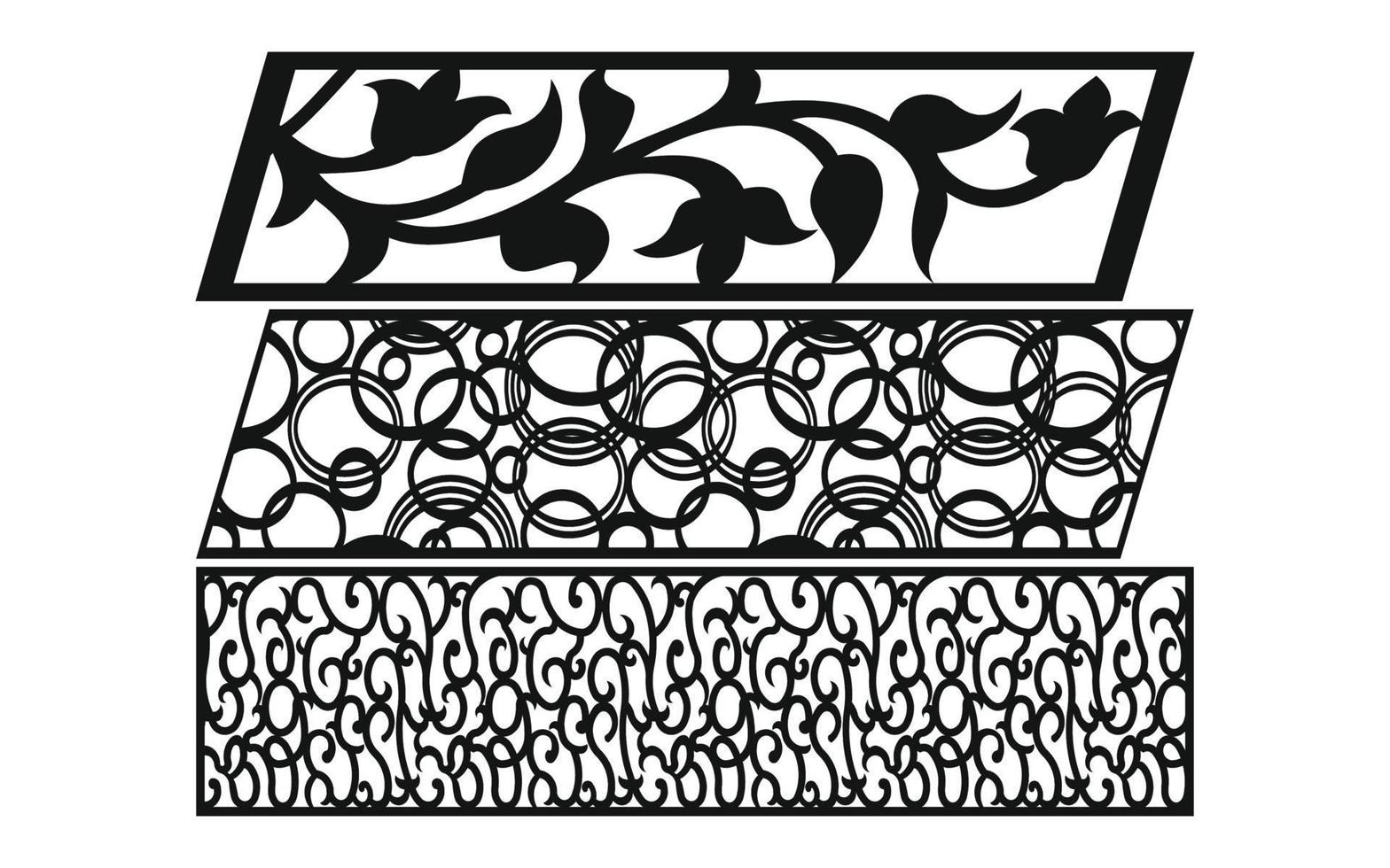 Black patterns with white background, Islamic vectors with floral panels for CNC laser cutting