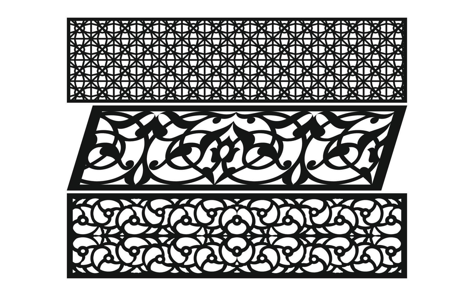 Black patterns with white background, Islamic vectors with floral panels for CNC laser cutting