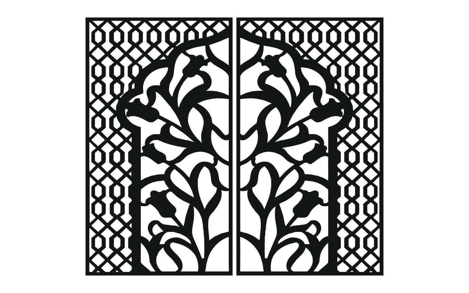 Black patterns with white background, Islamic vectors with floral panels for CNC laser cutting
