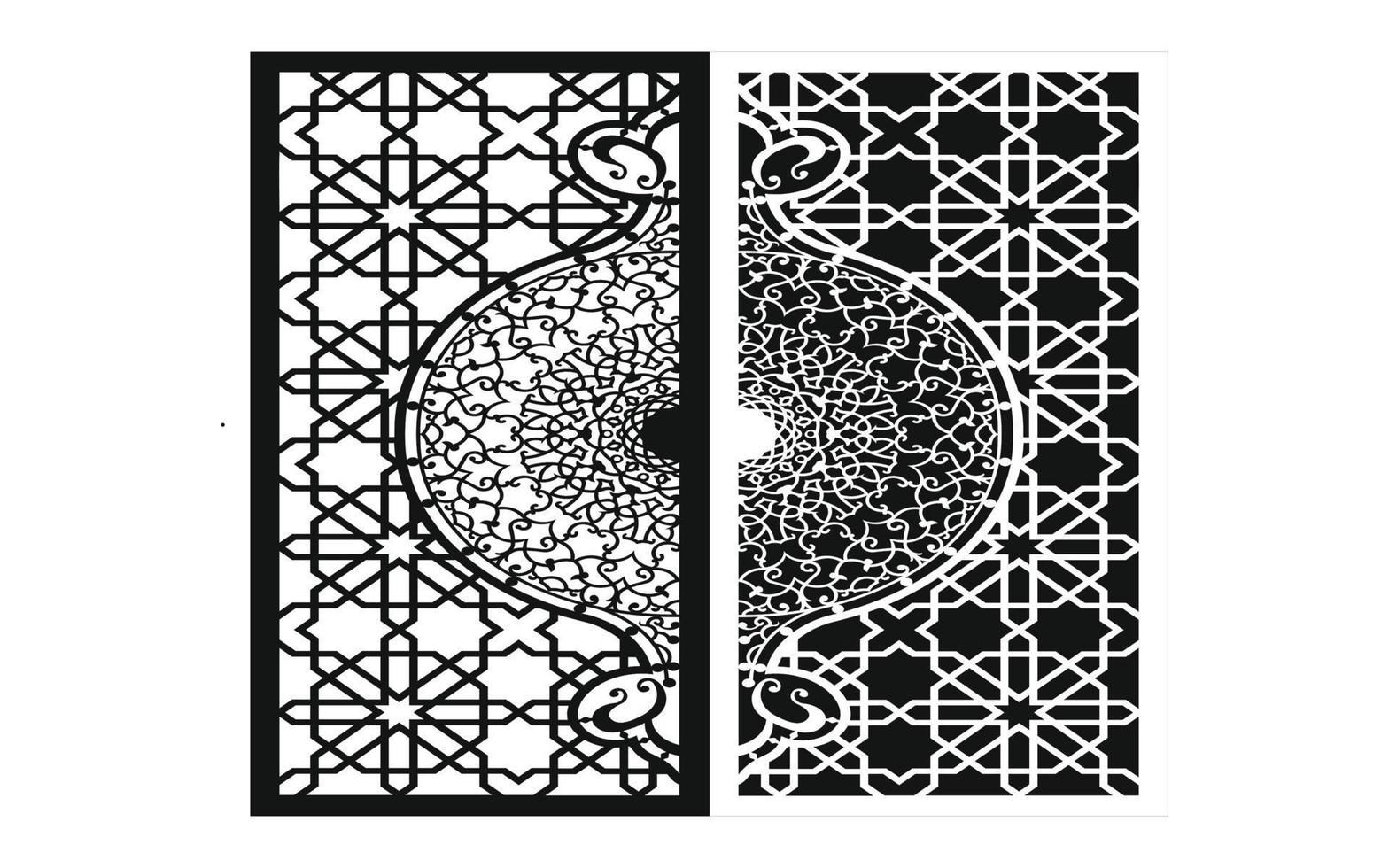 Black patterns with white background, Islamic vectors with floral panels for CNC laser cutting