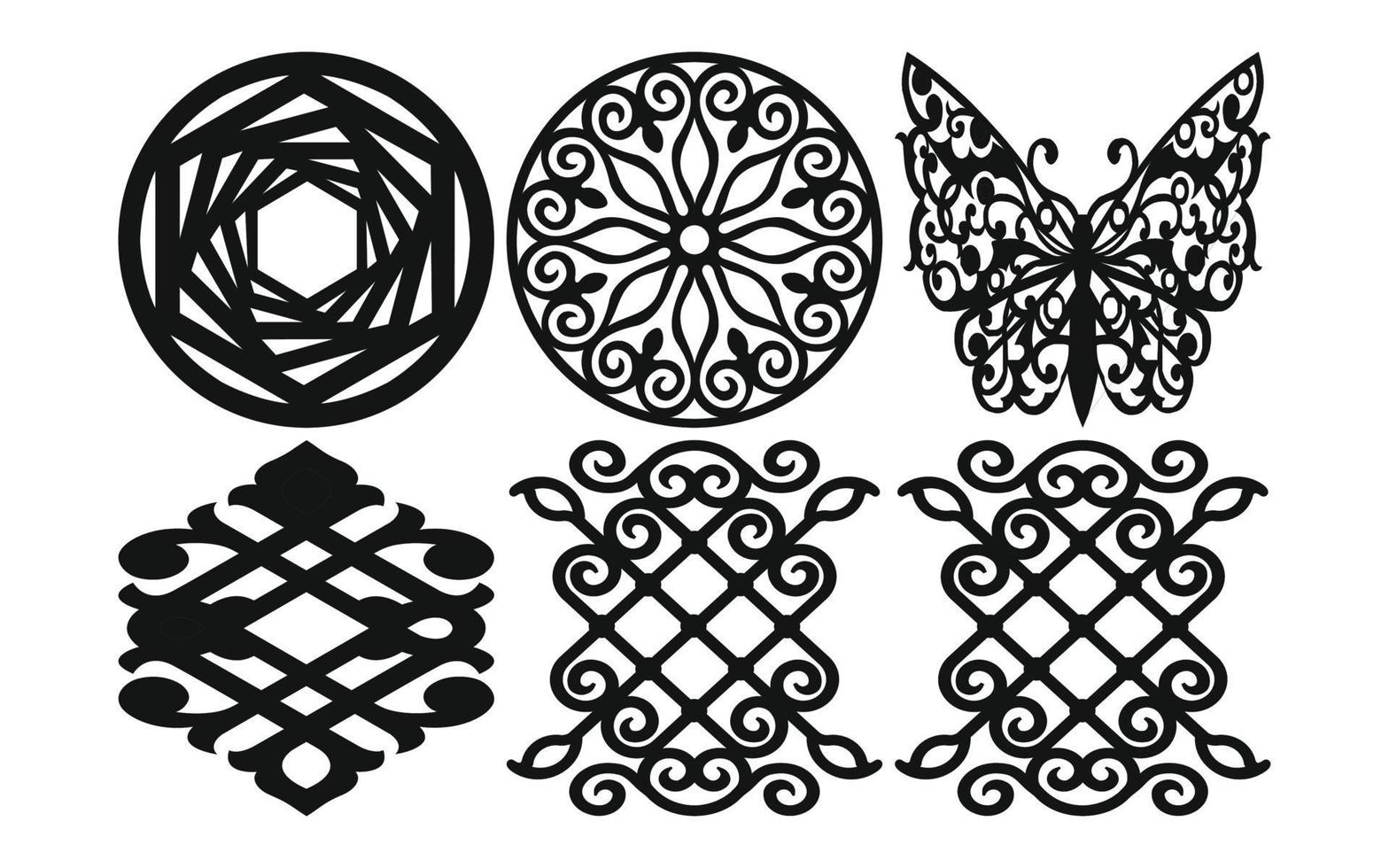 Decorative floral patterns, geometric template for cnc laser cutting vector