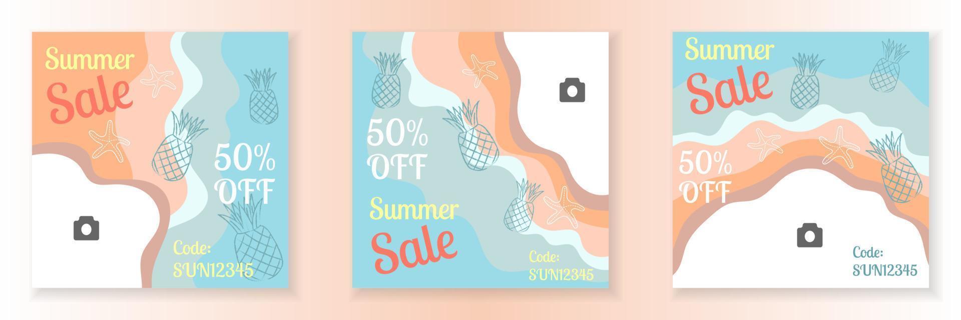 Summer Sale  Social Media Post Template and Copy Space Vector Illustration. Blank photo website Advertising Background