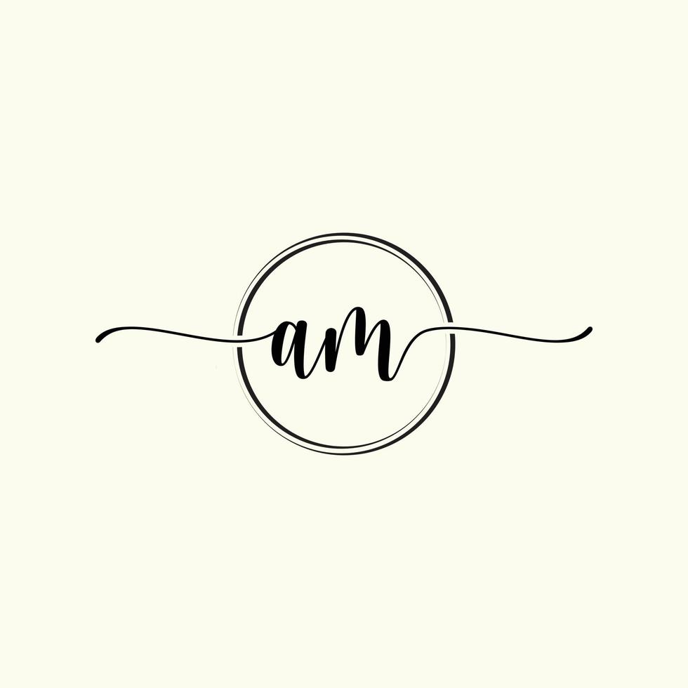 initial handwriting AM logo template Illustration. AM Letter beauty monogram Logo vector